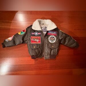 2T Aviator Bomber Jacket Faux Leather Shearling Military Patch Toddler